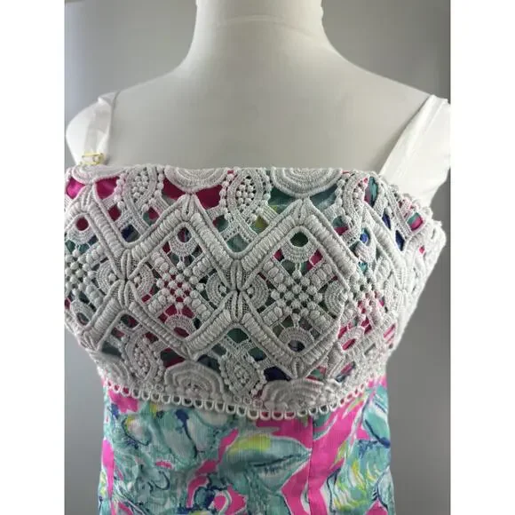 Lilly Pulitzer Brynn Strapless Dress Lobsters In Love Razz Crochet Shift Size 8 - Picture 6 of 16
